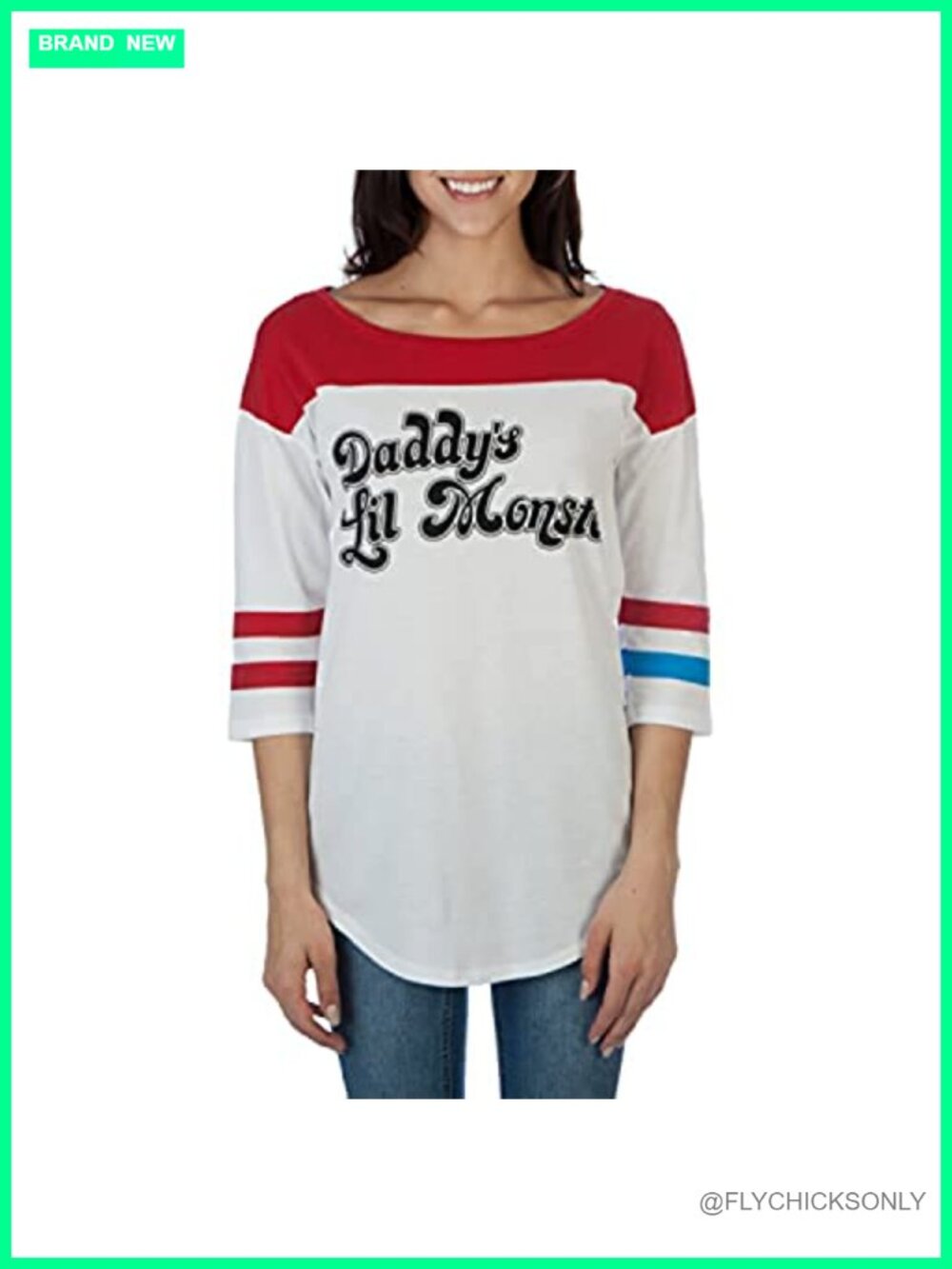 Harley Quinn Daddy's Lil Monster Juniors Raglan T-Shirt Cotton Blend